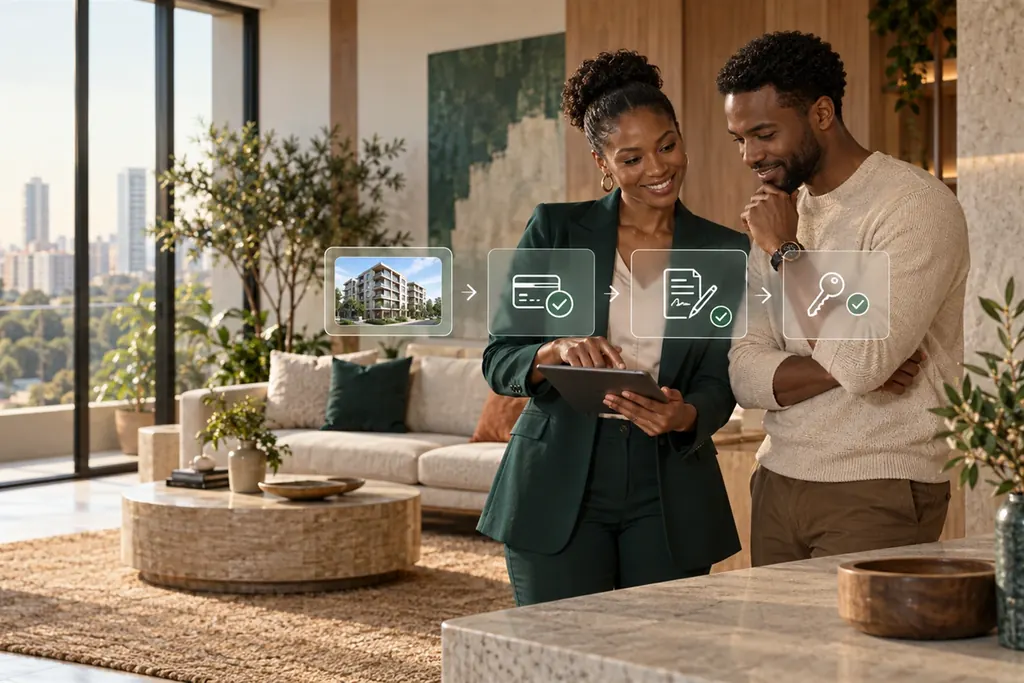 Original illustration of a digital space connected to remote visitors and buyers